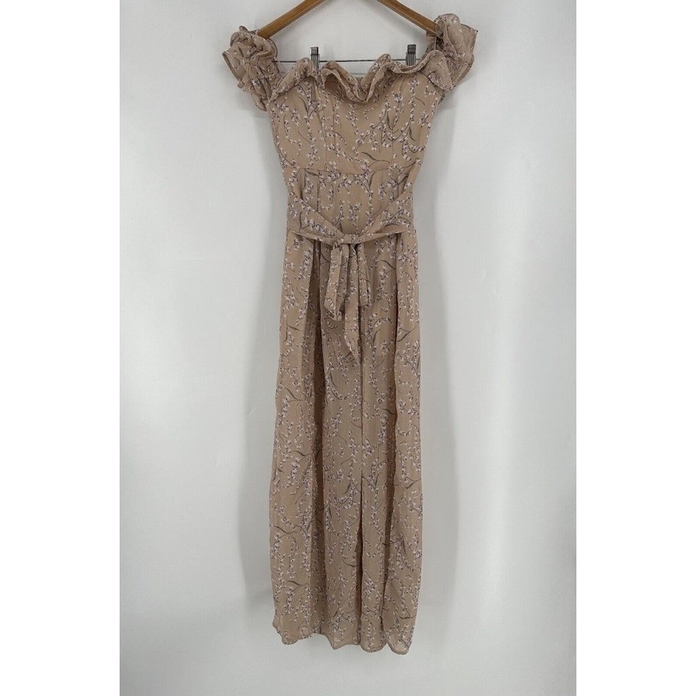 Saint Secrets Jazz Bardot Neckline Split Wide Leg Floral Jumpsuit Blush XS NWT